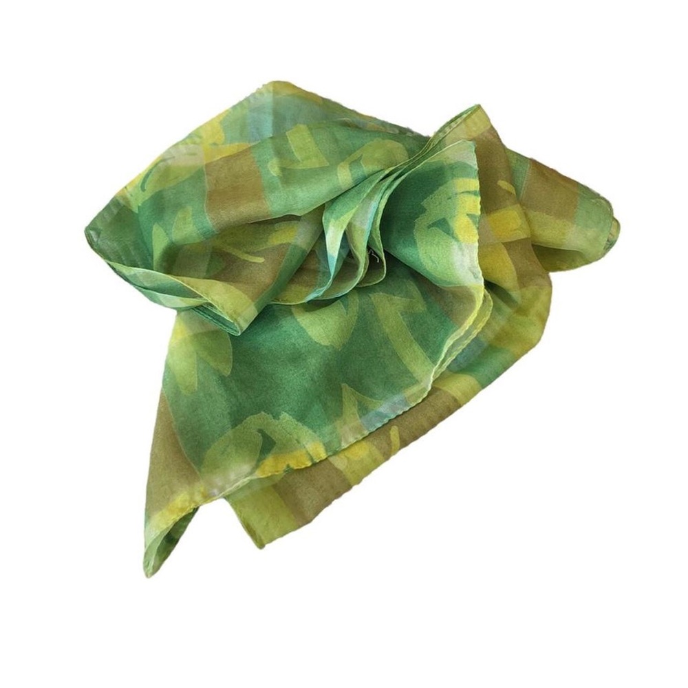 60s vintage green silk floral scarf